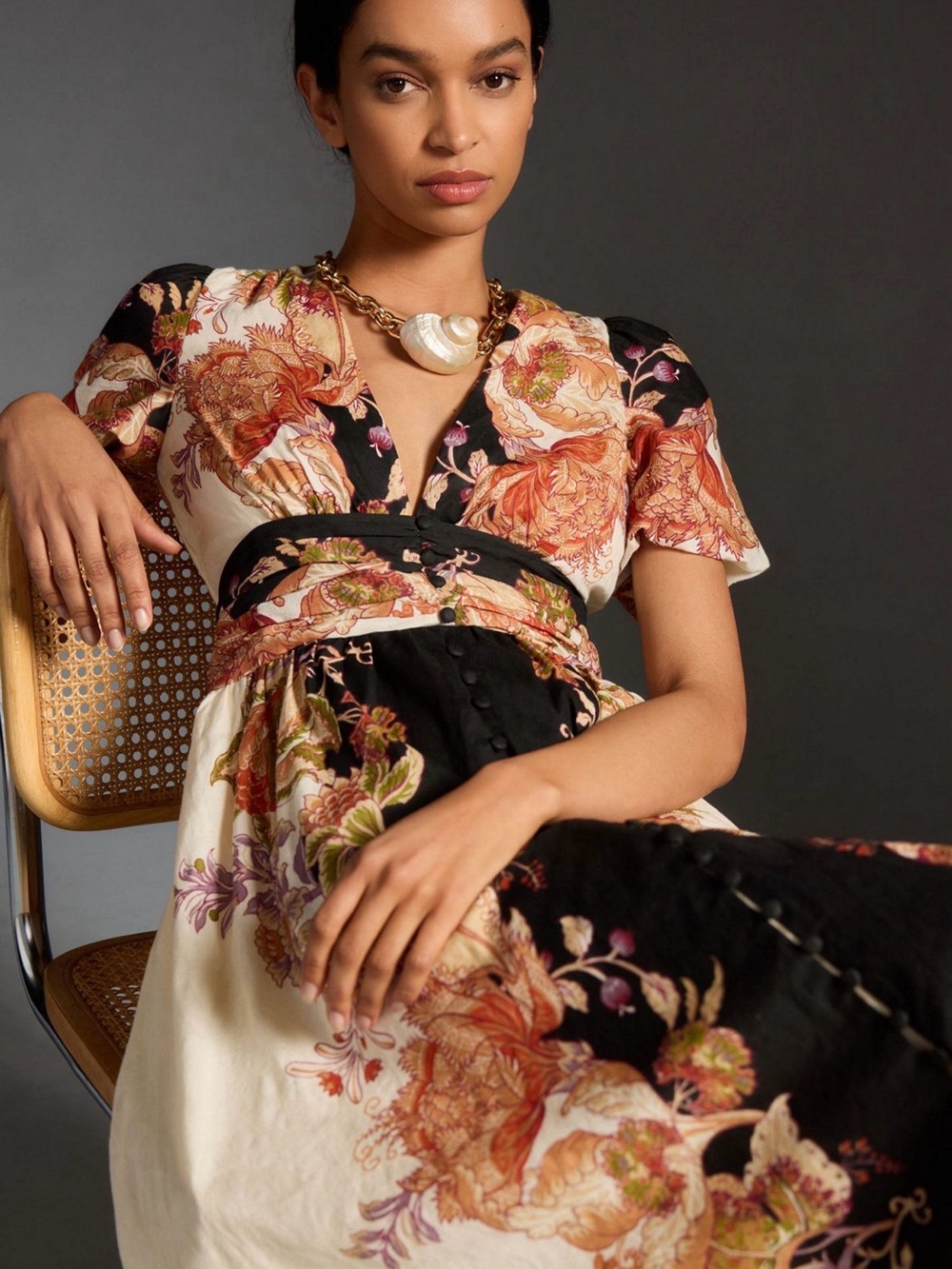 Anthropologie Cream and Black Floral Maxi Dress S - Picture 3 of 5
